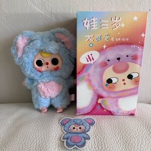 Baby Three Big Cute Plush Confirmed Elephant in Blue and Pink with boba eyes.